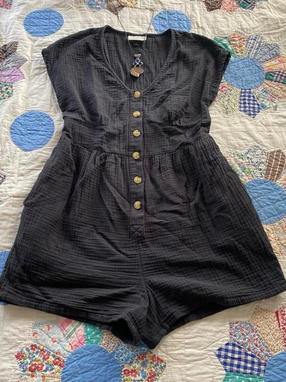 Universal Thread Boho Earthy Cottagecore Black Button Up
Cotton Romper Sz S